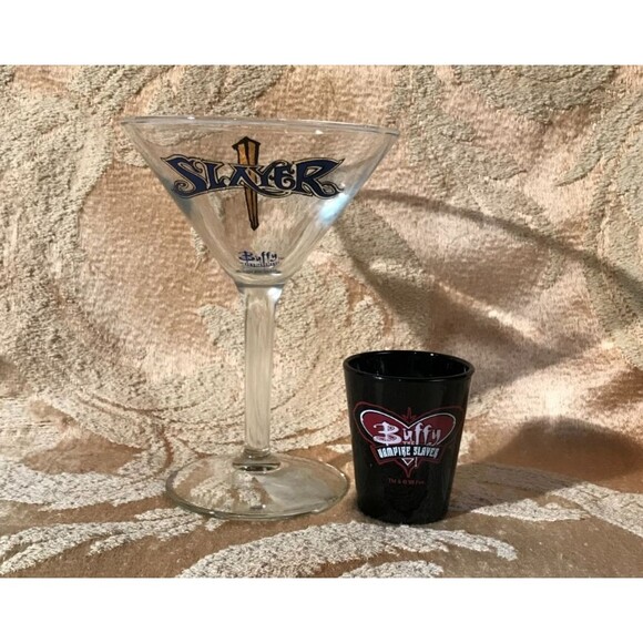 Buffy the Vampire Slayer Martini Glass & Shot Glass Vintage 90s Pop Culture - Picture 1 of 3